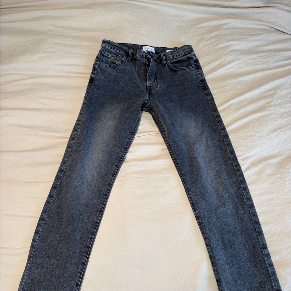 Frame Le Slouch low-rise straight black jeans in size 25
